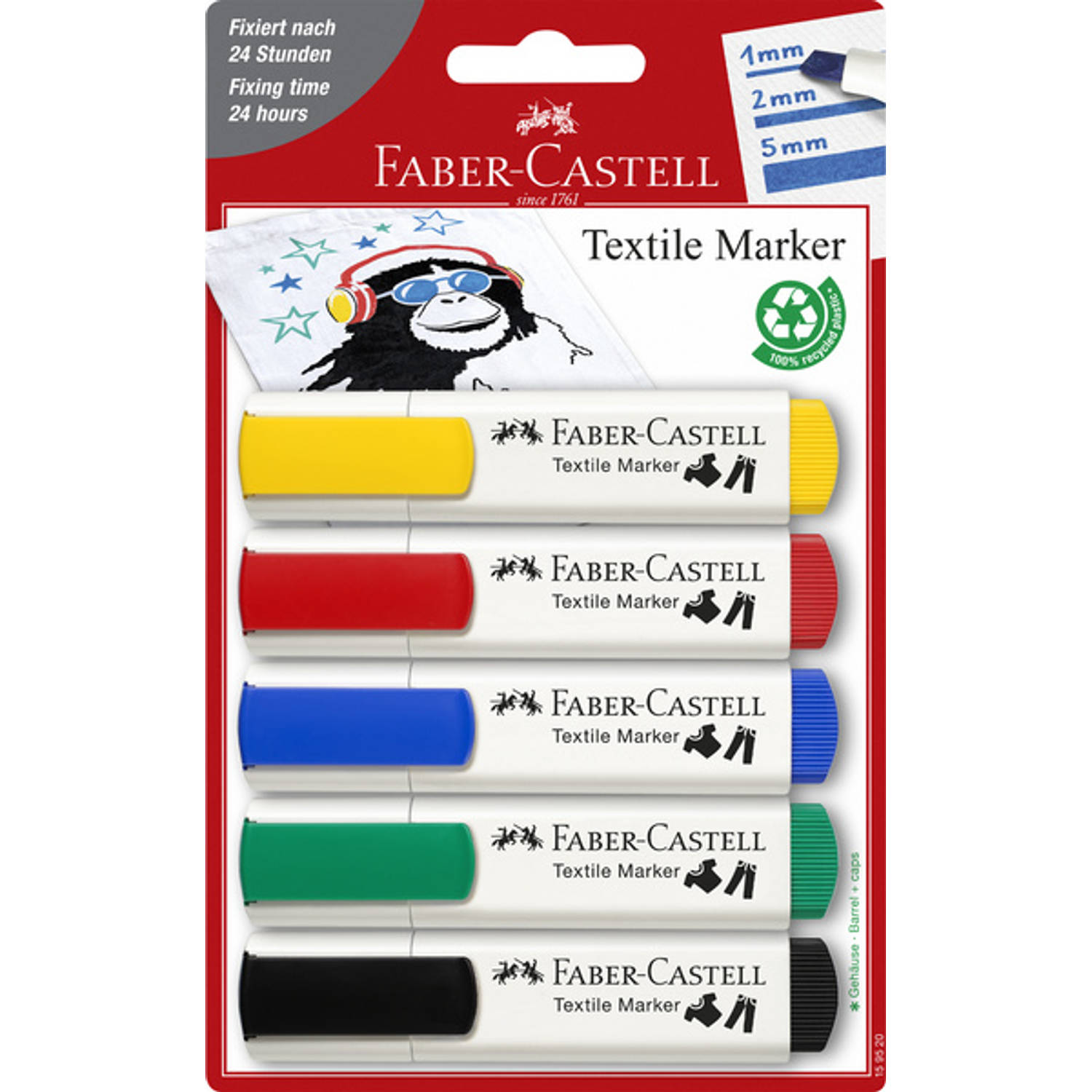 Viltstift Faber Castell textiel blister à 5 kleuren