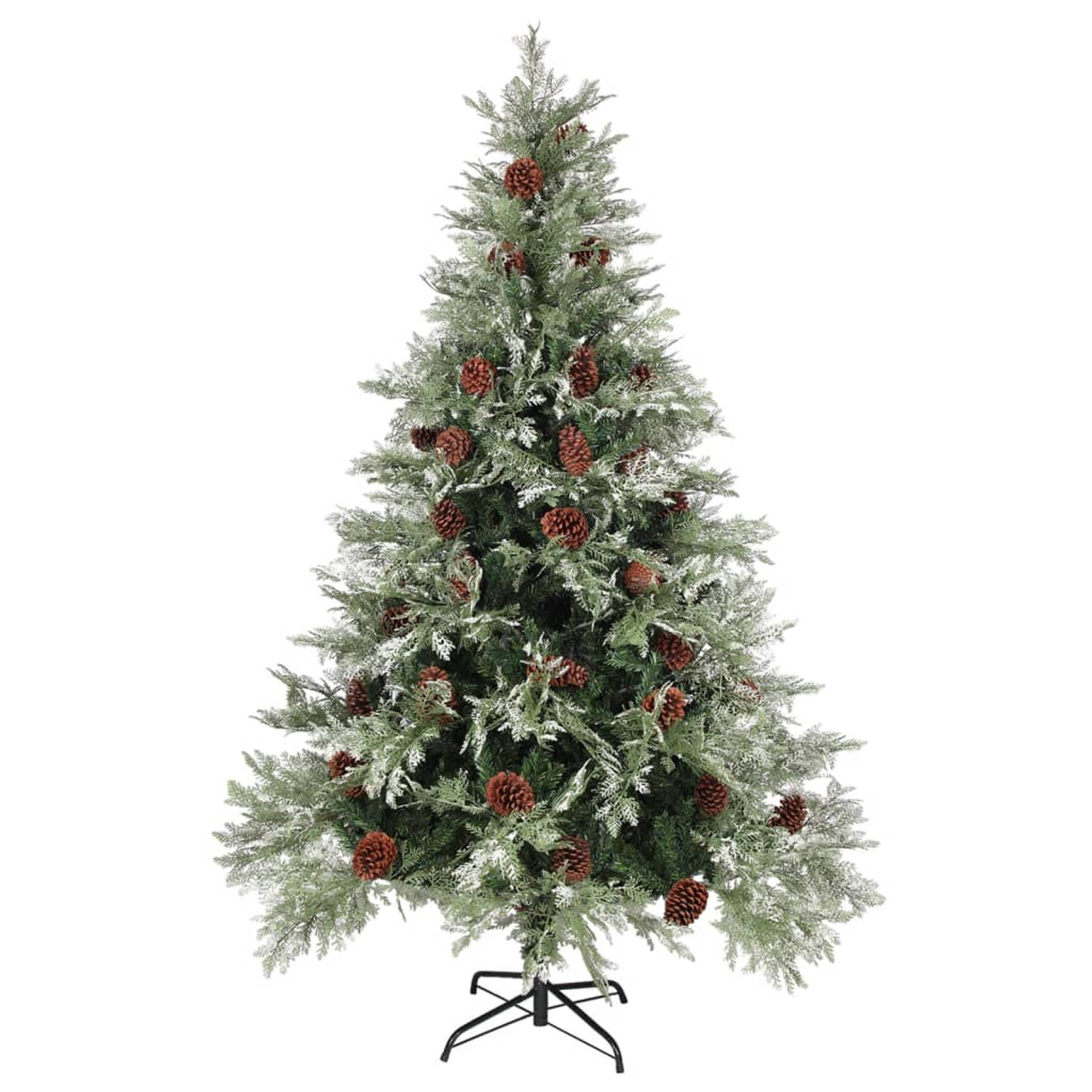 The Living Store Kerstboom met dennenappels 150 cm PVC en PE groen en wit - Decoratieve kerstboom