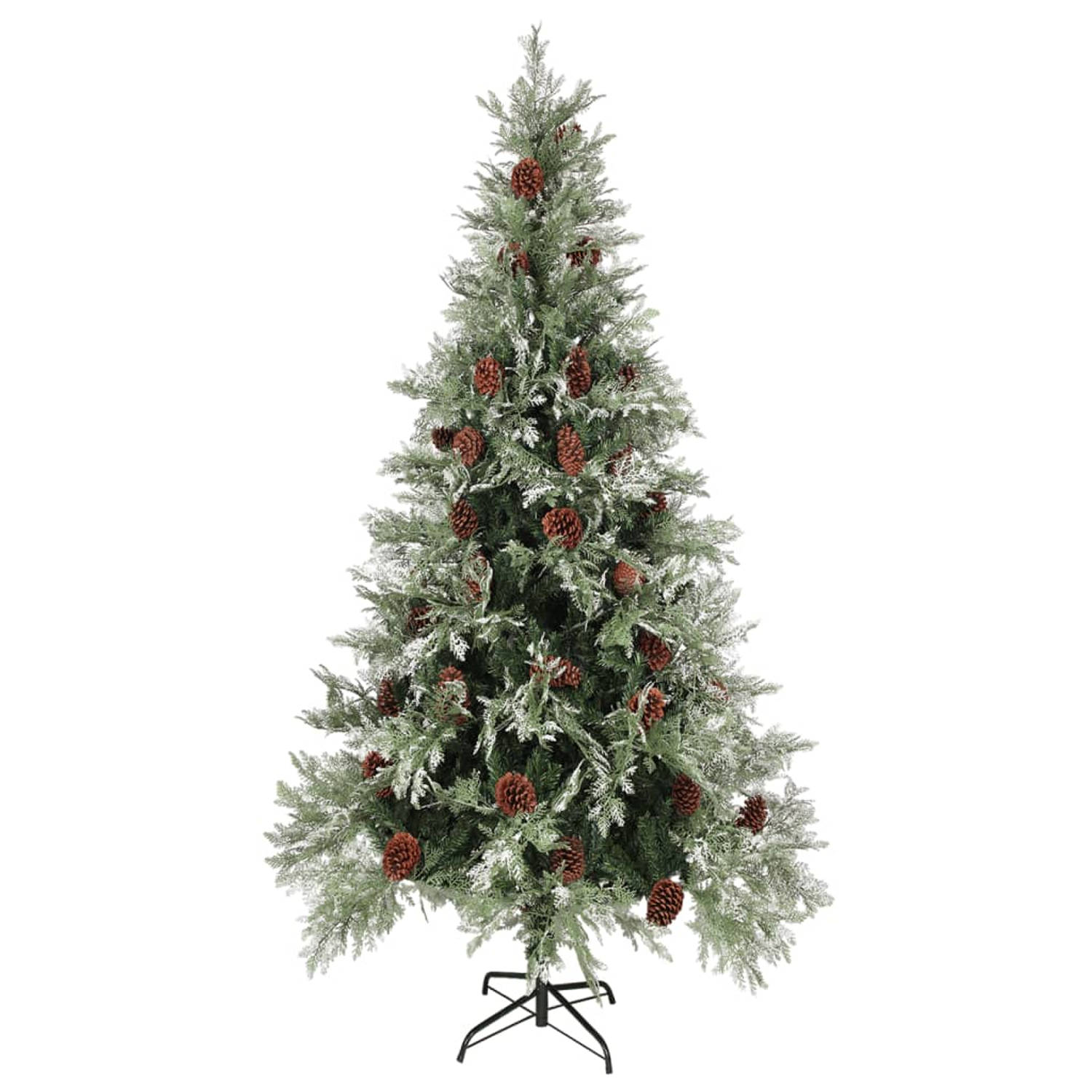 The Living Store Kerstboom met dennenappels 225 cm PVC en PE groen en wit - Decoratieve kerstboom