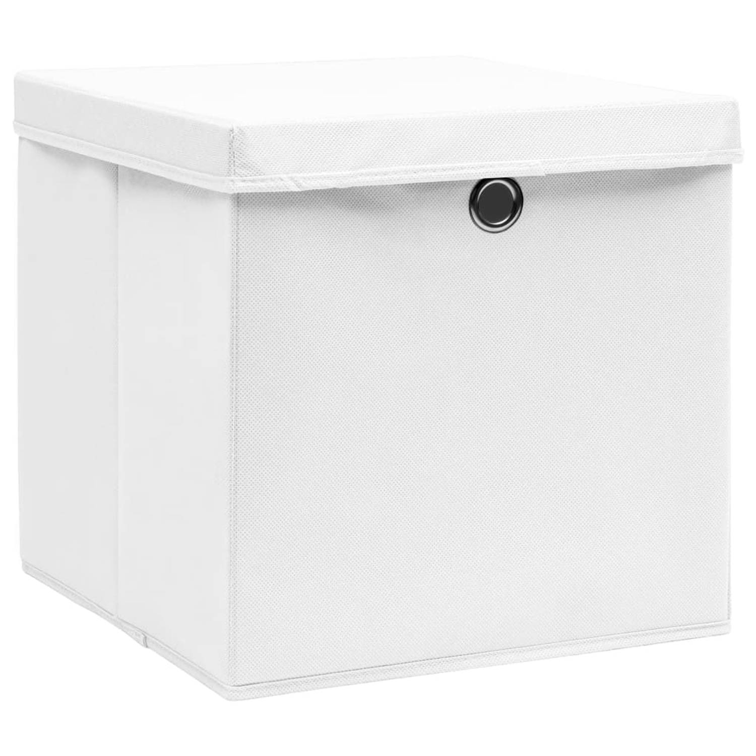 The Living Store Opbergboxen met deksels 10 st 32x32x32 cm stof wit - Opberger