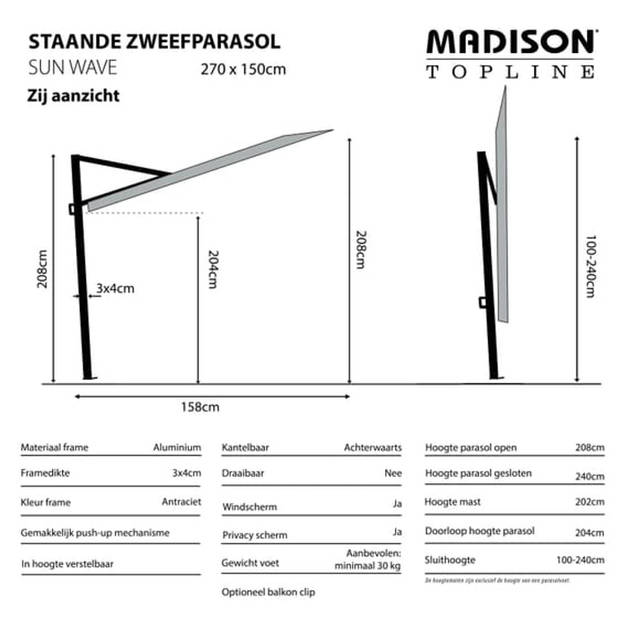 Madison - Parasol Sun Wave - 270 x 150 - Blauw