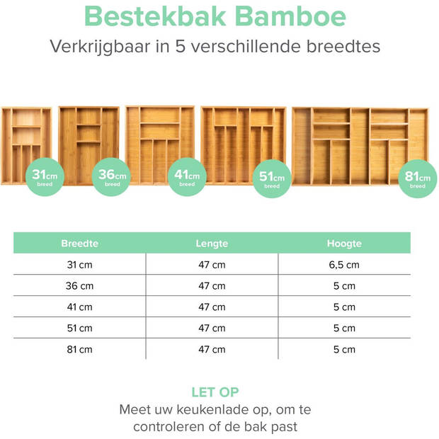 Coninx Bestekbak Bamboe 81CM Breed - Besteklade - Opbergbak - Duurzaam - Bamboe