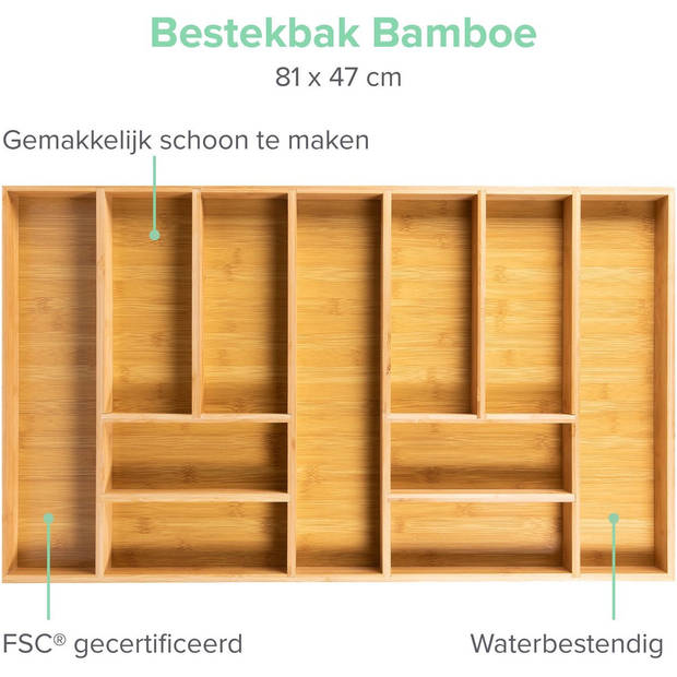Coninx Bestekbak Bamboe 81CM Breed - Besteklade - Opbergbak - Duurzaam - Bamboe