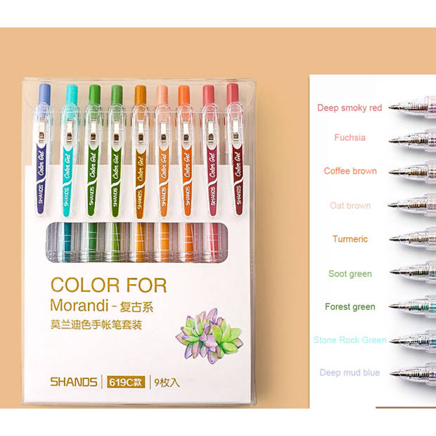 Set van 9 verschillende kleuren gelpennen - Dark