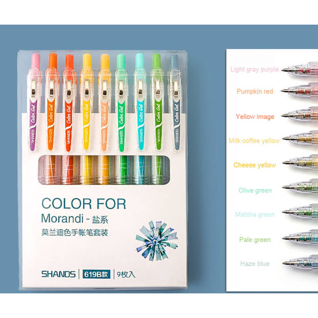 Set van 9 verschillende kleuren gelpennen - light