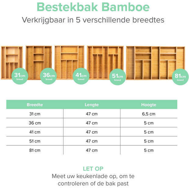 Coninx Bestekbak Bamboe 51CM Breed - Besteklade - Opbergbak - Duurzaam - Bamboe