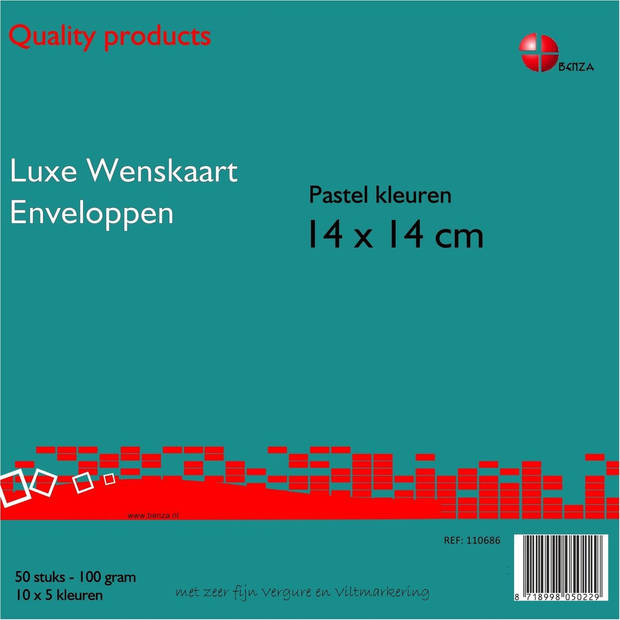 Luxe Enveloppen Assorti Pastel Kleuren 14 x 14 cm - Verpakt Per 50 Stuks (10 x 5 )