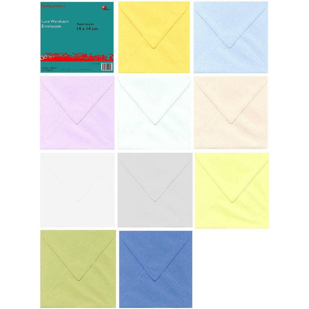 Luxe Enveloppen Assorti Pastel Kleuren 14 x 14 cm - Verpakt Per 50 Stuks (10 x 5 )