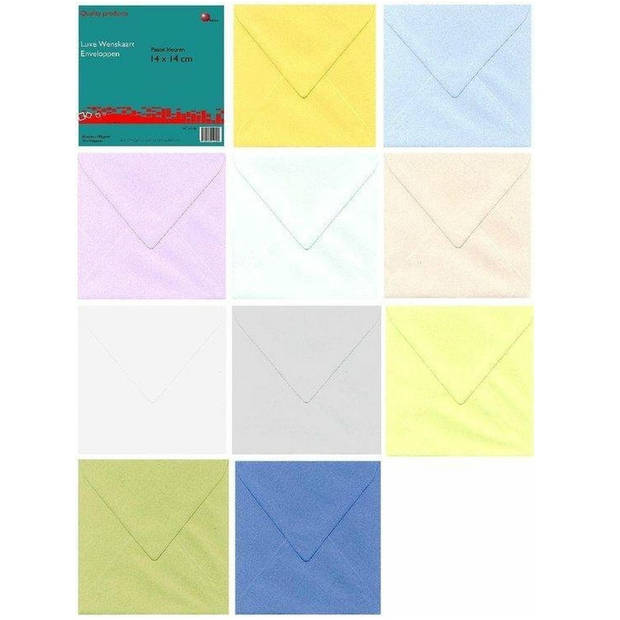 Luxe Enveloppen Assorti Intens & Pastel - 20 Kleuren 14 x 14 cm – 100 Stuks