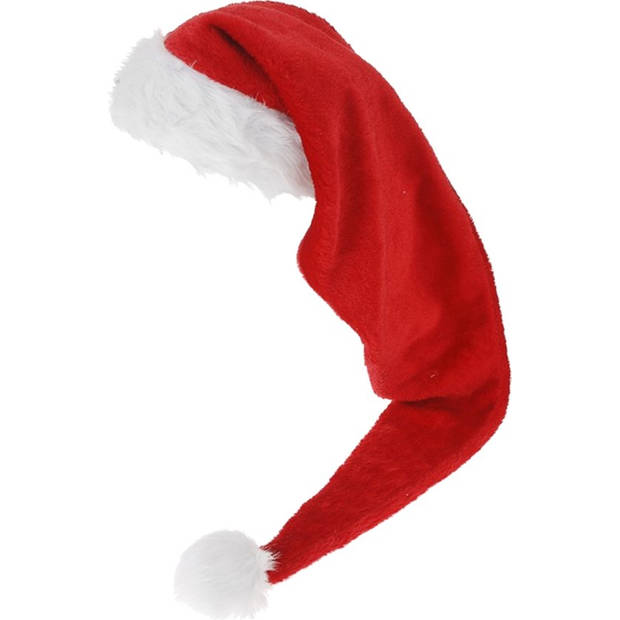 Witbaard kerstmuts 125 cm pluche rood/wit