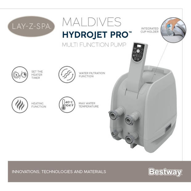 Bestway - Jacuzzi - Lay-Z-Spa - Maldives HydroJet Pro - Opblaasbaar - Bubbelbad - Incl. Toebehoren - 201 x 201 x 80 cm