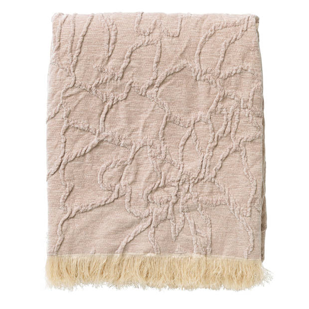 Dutch Decor - FLORINE - Plaid 140x180 cm - met ingeweven patroon - effen kleur met franjes - Pumice Stone - beige