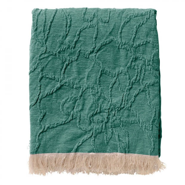 Dutch Decor - FLORINE - Plaid 140x180 cm - met ingeweven patroon - effen kleur met franjes - Sagebrush Green - groen