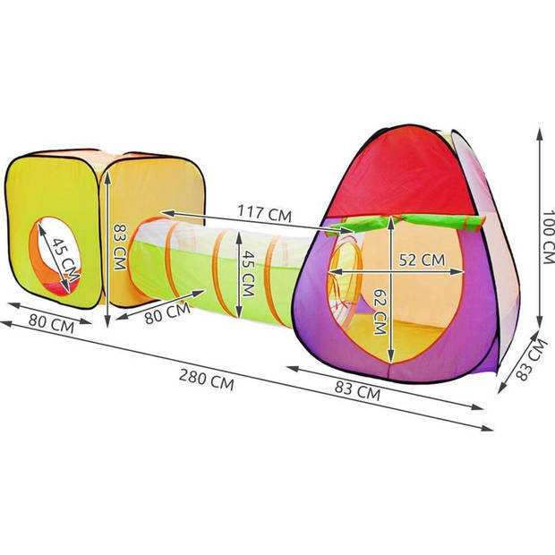 Malatec kindertent met tunnel + 200 ballen + tas