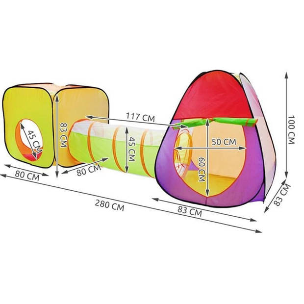 Malatec kindertent met tunnel + 200 ballen + tas