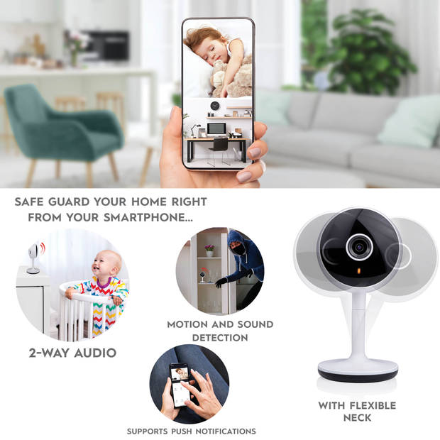 alpina Smart Home Wifi Camera - Bewakingscamera - Full HD 1080p - Geluid- en Bewegingssensor - alpina Smart Home App