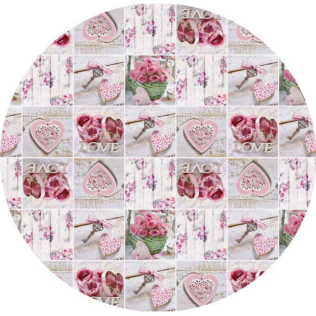 Wicotex Tafelzeil rond Love rozen - 160cm