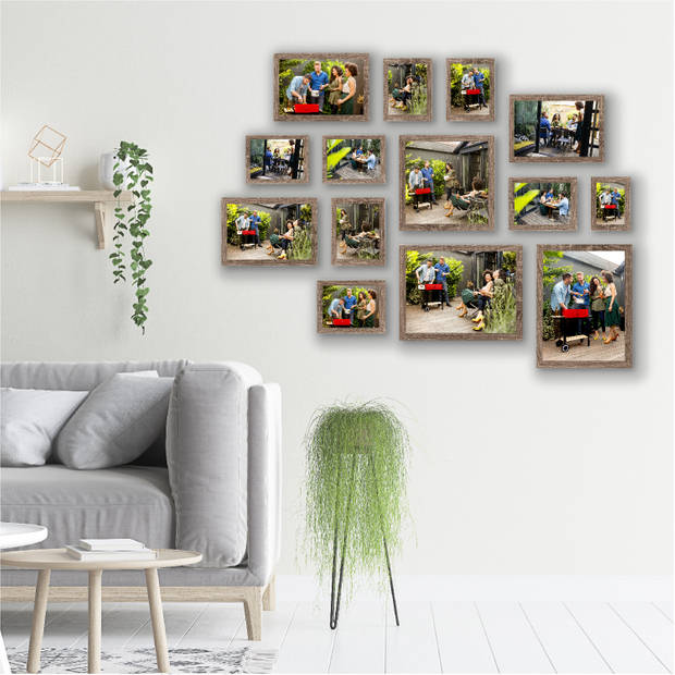 HAES DECO - Collage set 14 houten fotolijsten Paris bruin - SP001905-14
