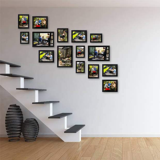 HAES DECO - Collage set 15 houten fotolijsten Paris zwart - SP001901-15