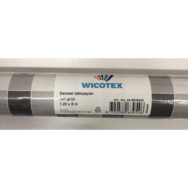 Wicotex Tafelpapier op rol Damast 120cmx8mtr. Ruit grijs