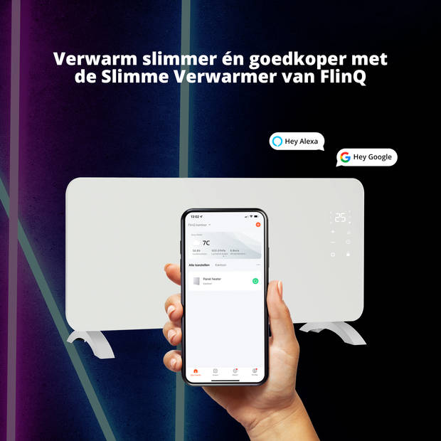 FlinQ Slimme Paneelverwarmer Wit - Elektrische Kachel - Bedienbaar via app - 2000W