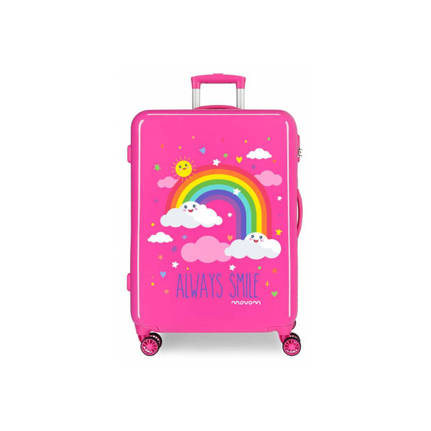 Moven Aways smile ABS koffer trolley roze 55 cm 4 w