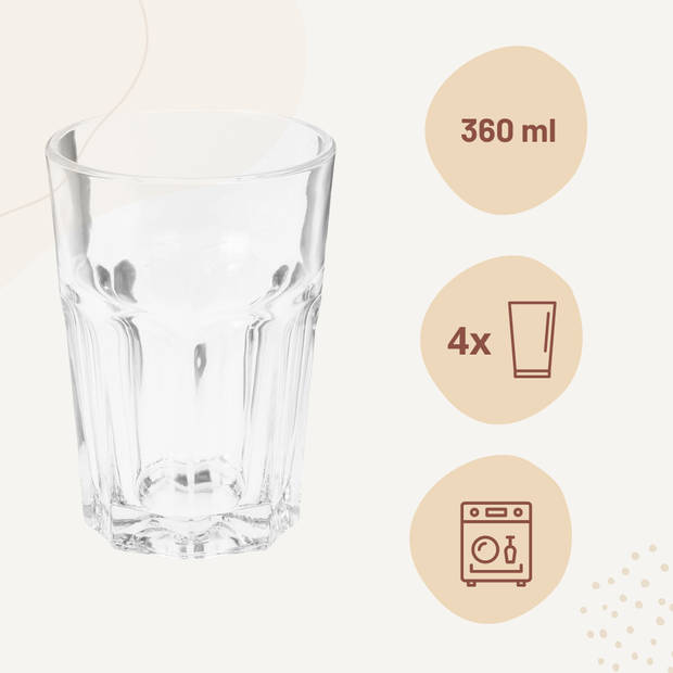 OTIX Mojito Glazen - Limonadeglazen - Waterglazen - 4 Stuks - 36 cl - Transparant - Stapelbaar - Glas