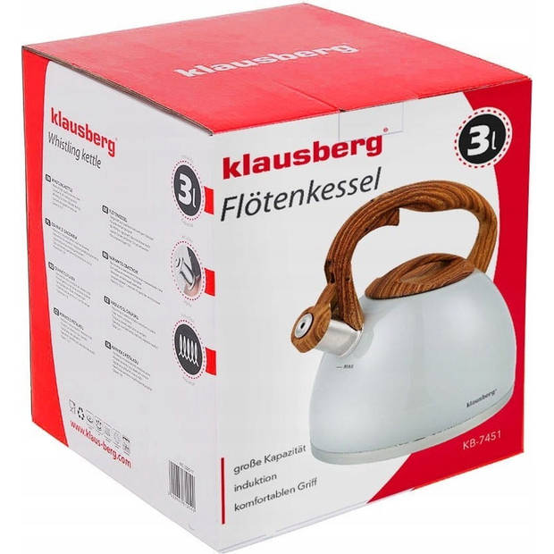 Klausberg 7451 - Fluitketel - houten handvat - 3 liter