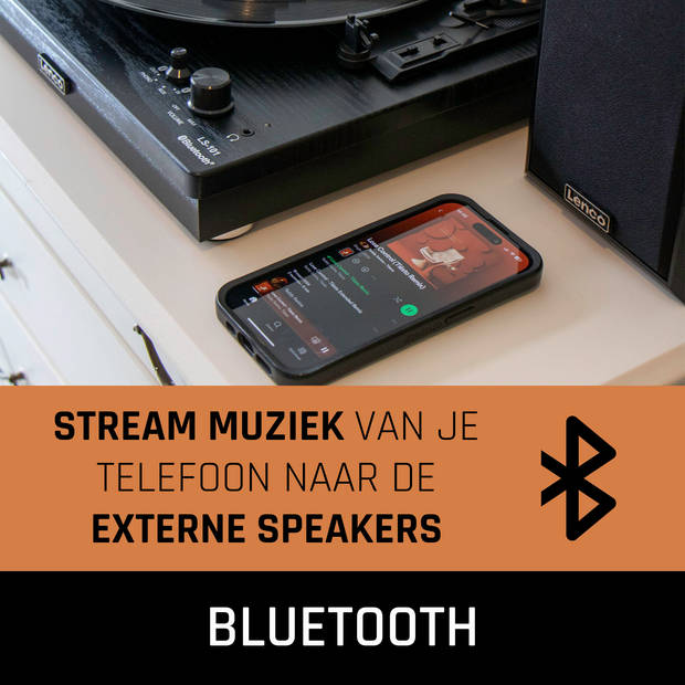 Houten platenspeler met Bluetooth®, 2 externe speakers Lenco Zwart