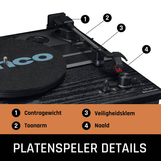 Houten platenspeler met Bluetooth®, 2 externe speakers Lenco Zwart