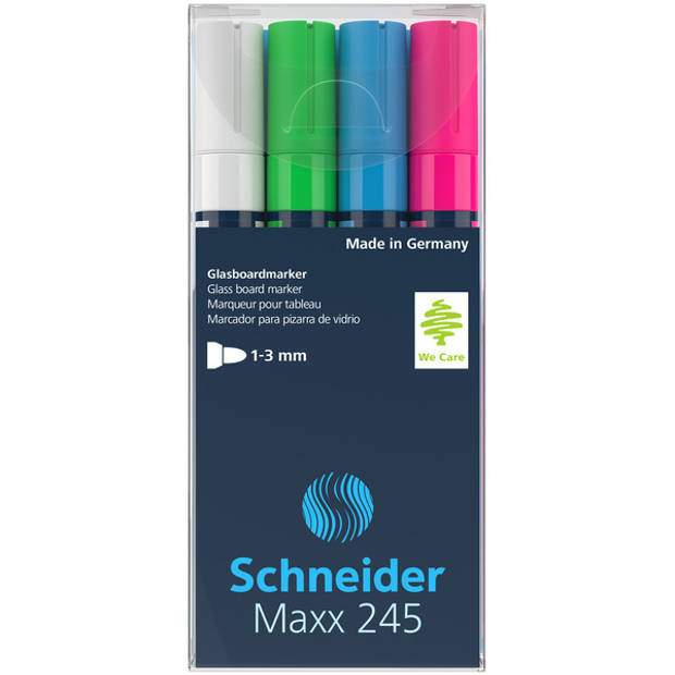 Marker Schneider Maxx 245 4st. in etui, zwart, groen, blauw, rood