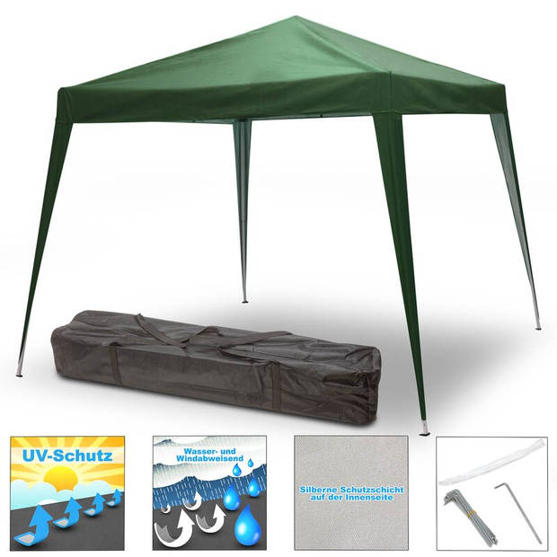 Partytent opvouwbaar / Vouwtent Paviljoen 330x330 cm - Groen