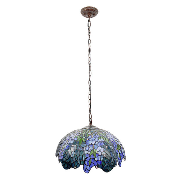 Clayre & Eef Blauwe Hanglamp Tiffany Ø 45*126 cm E27/max 3*60W 5LL-6182