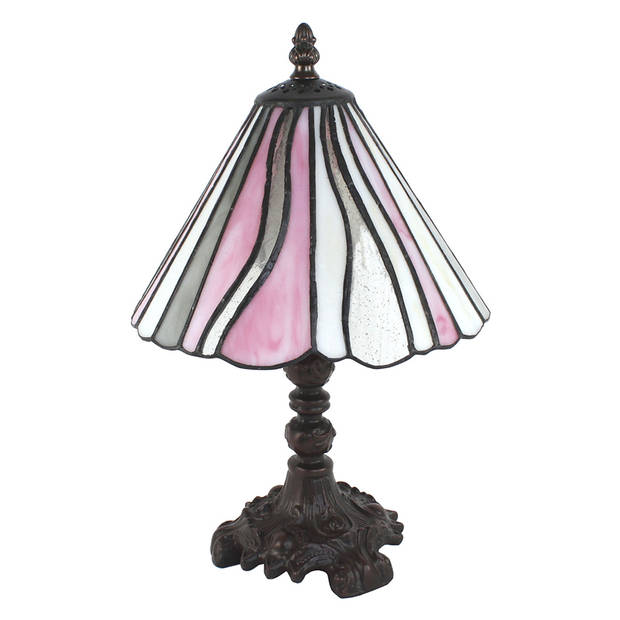 HAES DECO - Tiffany Tafellamp Wit, Grijs, Roze Ø 20x34 cm Fitting E14 / Lamp max 1x25W