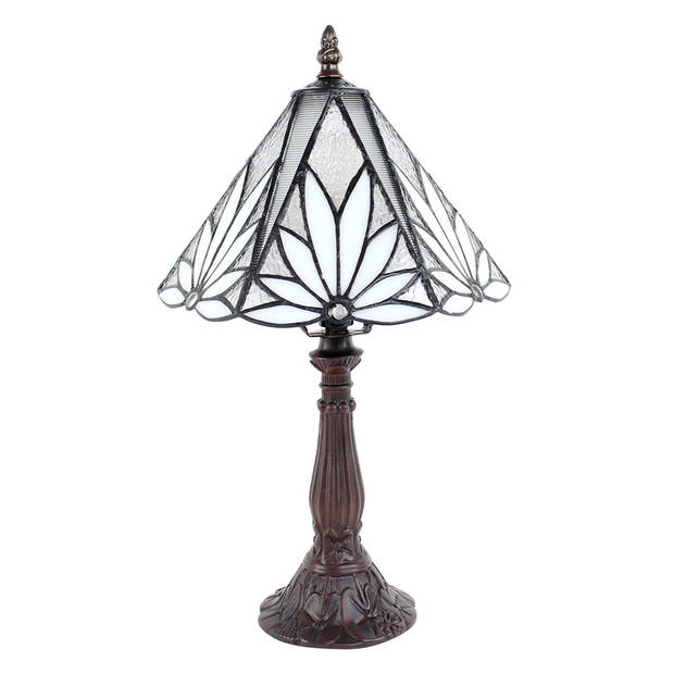 HAES DECO - Tiffany Tafellamp Wit, Bruin Ø 20x34 cm Fitting E14 / Lamp max 1x40W