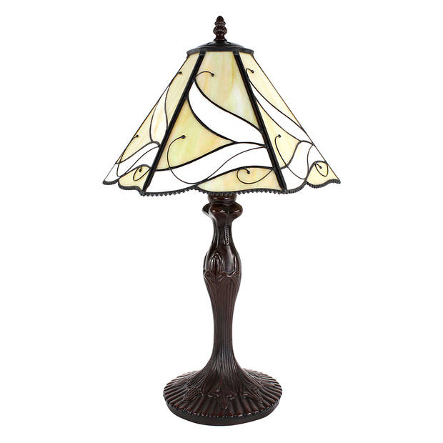 HAES DECO - Tiffany Tafellamp Beige, Bruin Ø 31x43 cm Fitting E27 / Lamp max 1x60W