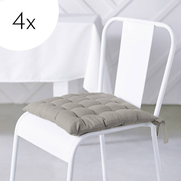 Today zitkussen set 4x stoelkussens voor eetkamer - Zandkleurige stoelkussen - 35x35 cm Zitkussens met lint – 4 Kussens