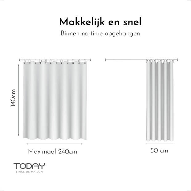 Today lichtdoorlatend Kant en Klaar Gordijn - Met ringen - 140 x 240cm - fusain - houtskool - zwart