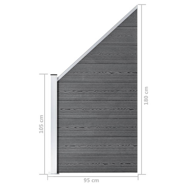 The Living Store HKC Schuttingpaneel - Grijs - 95 x (105 - 180) cm - Hout-Kunststof-Composiet