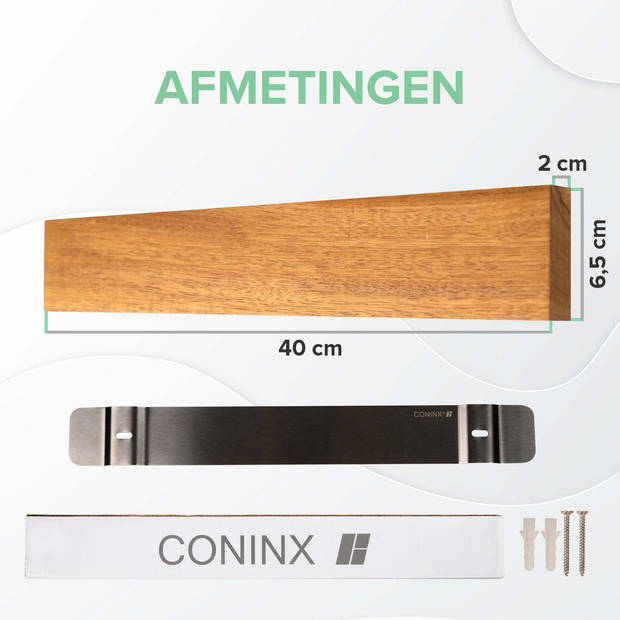 Coninx Magnetische Messenhouder - Messenstrip voor Wand - Messenhouder van Acacia Hout - Messenmagneet - voor 6 tot 9