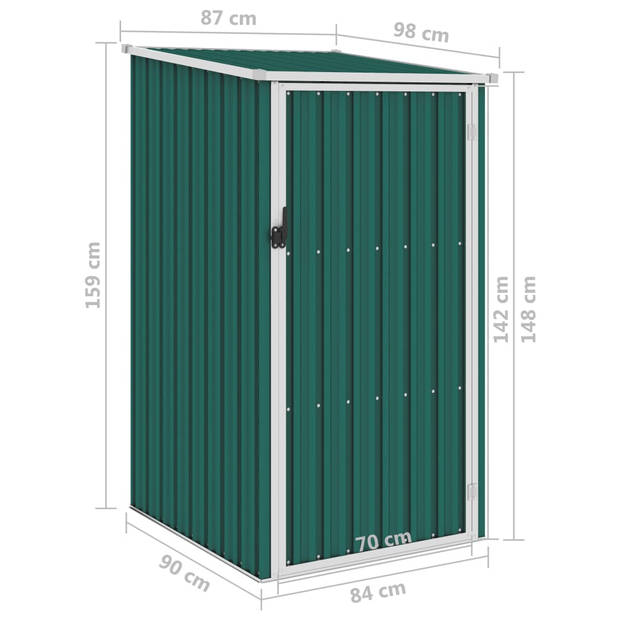 The Living Store Tuinschuur Gegalvaniseerd Staal - 87x98x148/159 cm - Groen