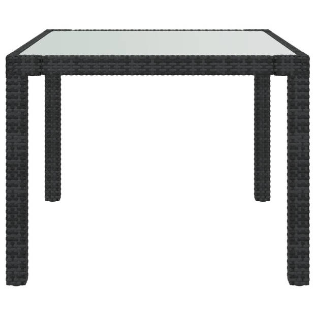 vidaXL Tuintafel 90x90x75 cm gehard glas en poly rattan zwart