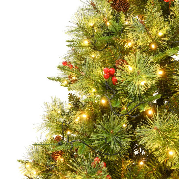 vidaXL Kerstboom met LED en dennenappels 225 cm PVC en PE groen