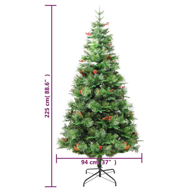 vidaXL Kerstboom met LED en dennenappels 225 cm PVC en PE groen