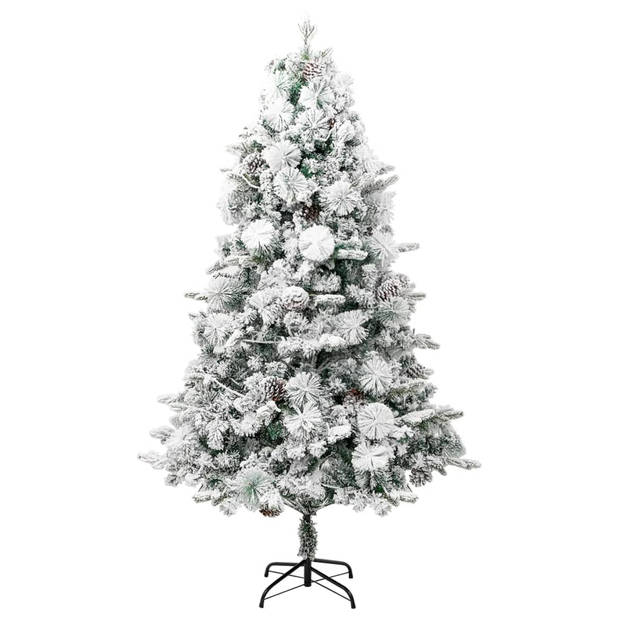 vidaXL Kerstboom met LED en dennenappels en sneeuw 225 cm PVC en PE