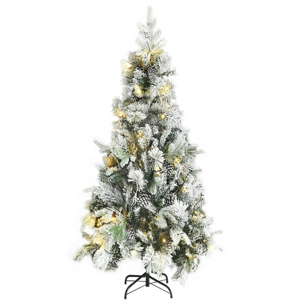 vidaXL Kerstboom met LED en dennenappels en sneeuw 225 cm PVC en PE