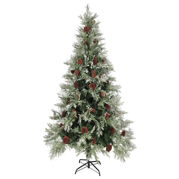 vidaXL Kerstboom met LED en dennenappels 225 cm PVC en PE groen en wit