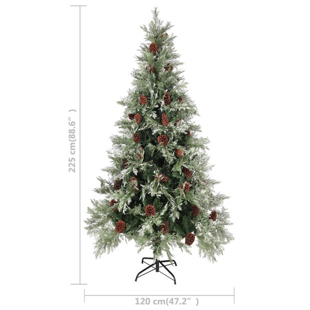 vidaXL Kerstboom met LED en dennenappels 225 cm PVC en PE groen en wit