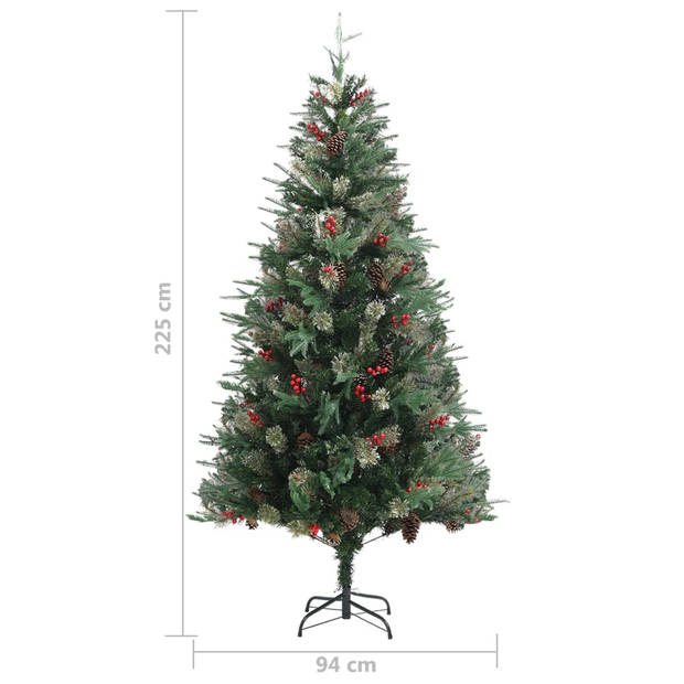 The Living Store kerstboom Groen PVC/PE 225 cm - Dennenappels en rode bessen