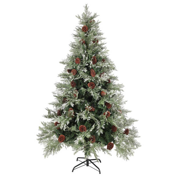 vidaXL Kerstboom met LED en dennenappels 120 cm PVC en PE groen en wit